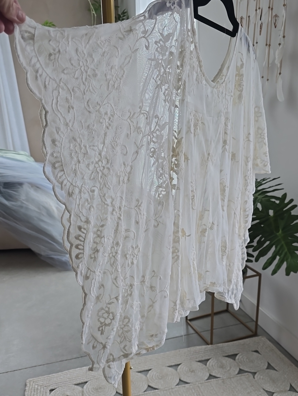 Boho Lace Embroidered White Women's Off The Shoulder Top Sheer